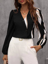 Color Block Button Front Blouse